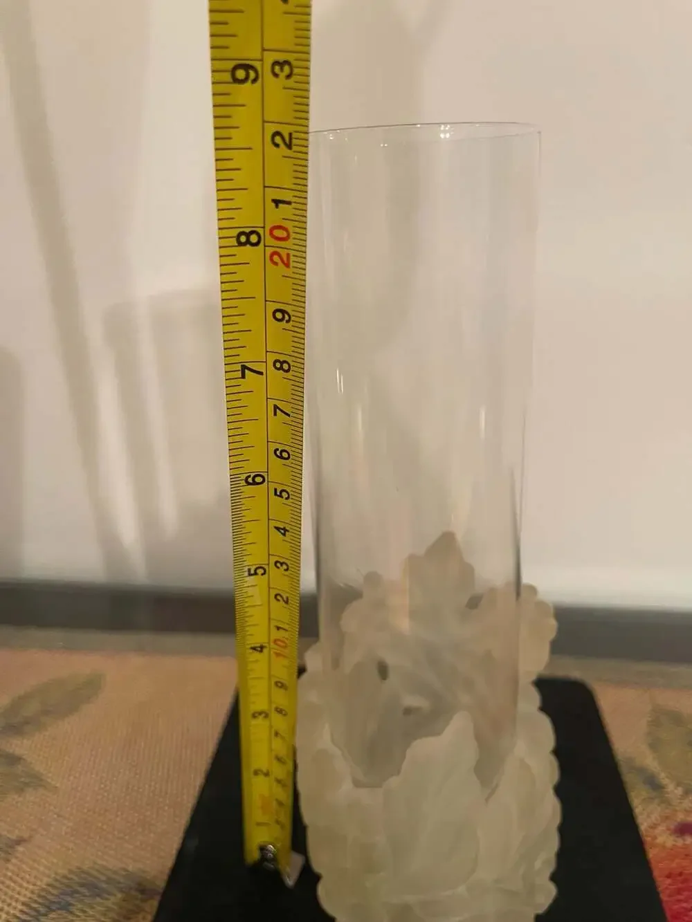 Vintage Frosted Glass Bud Vase with Applied Leaf Motif Base